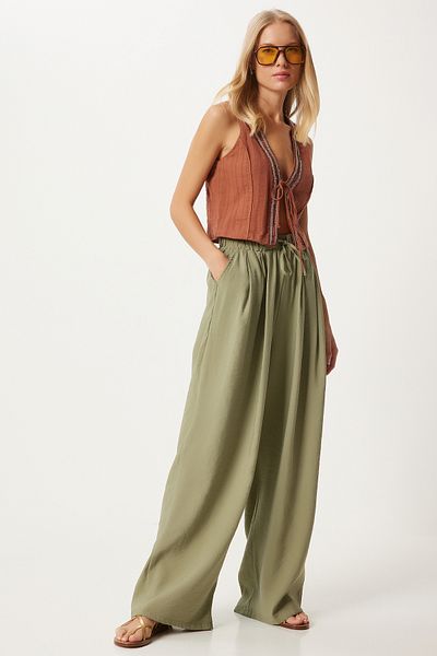 Happiness İstanbul Khaki dámské kalhoty Shalwar – pohodlný střih Mw00150