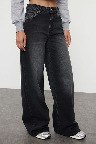 Trendyol Collection Schwarze Palazzo-Jeans mit extra weitem Bein und hoher Taille – TWOAW25JE00083