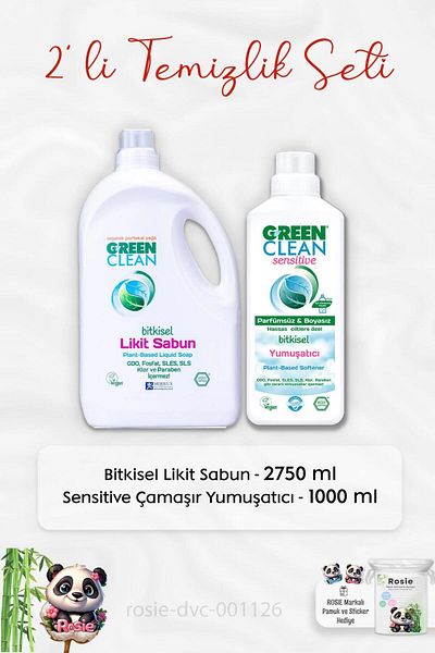 Green Clean 2750 Ml Herbal Liquid Soap - Sensitive Softener 1 Lt and Rosie