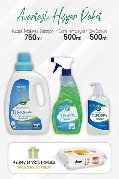 Turmepa 750 ml Detergent - Glass Cleaner, Liquid Soap 500 ml and Arabian Soap 100Pcs Dishwasher