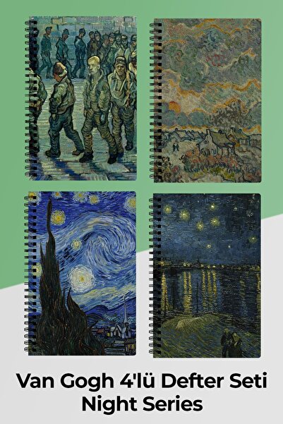 Anime Marketi Van Gogh  4'lü Spiralli Defter Seti - Night Series - Cizgisiz - 60 Yaprak A5 Boyutunda