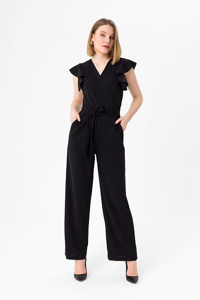 ŞİMAL Women's Sleeve Ruffle Detailed Double Breasted Collar Jumpsuit240144 -