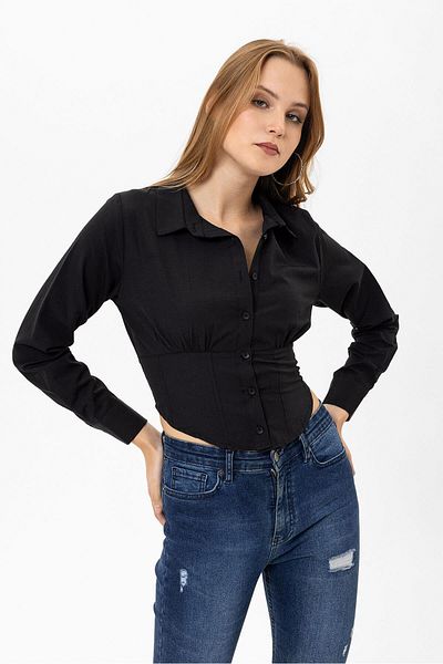 ŞİMAL Women's Back Rubber Detailed Short Shirt 245235   -