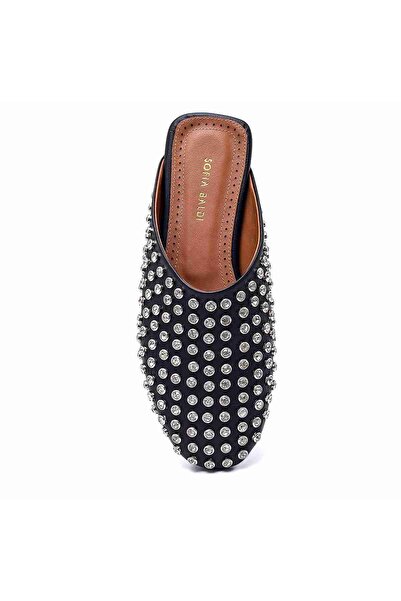 Sofia Baldi Black Leather Pietra Women's Flat Slippers