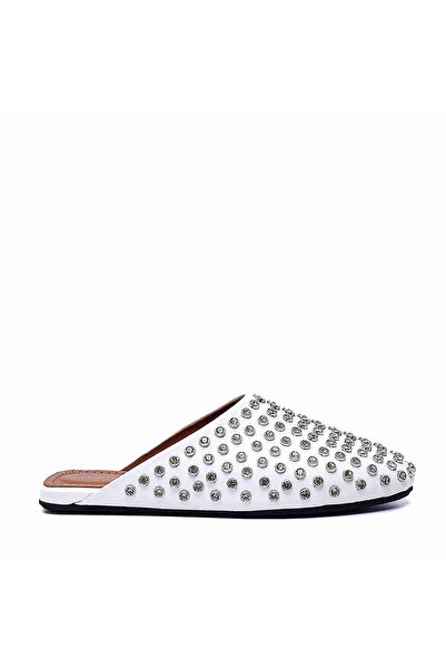 Sofia Baldi White Leather Women's Flat Slippers - Pıetra