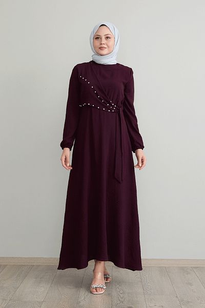 InStyle Φόρεμα Ayrobin με κορδόνια με περλέ δαμάσκηνο
