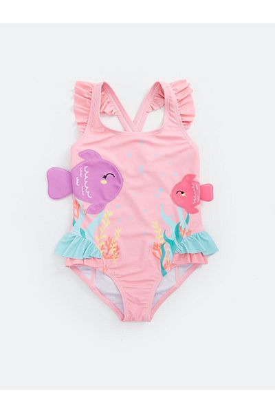 LC Waikiki LCW Baby Square Neck Printed Baby Girl Swimsuit