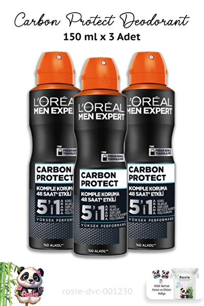 L'Oreal Paris 3 Adet Loreal Men Expert Carbon Protect Deodorant 150 ml ve ROSIE
