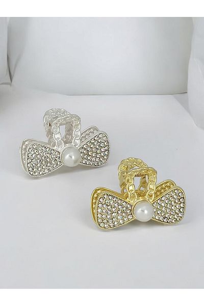 Çlk Accessories Premium Pearl and Jewelled Buckle Bow Clothespin
