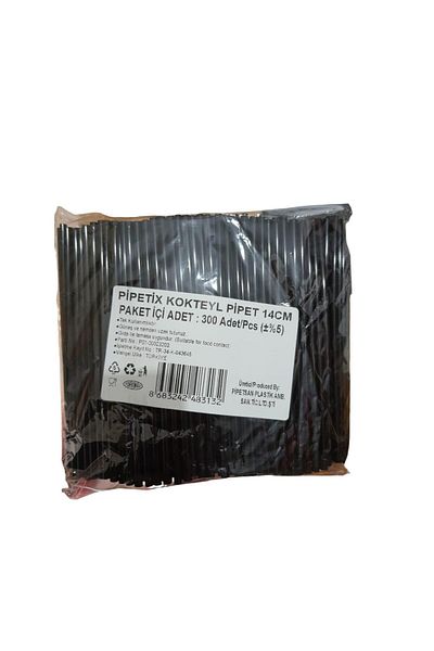SELANİKLİ 300 Pieces Black Thin Straws - Thessaloniki, 4 Mm Diameter, 14 Cm Length
