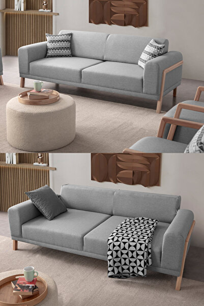 Eymense Latte Sırt Mekanizmalı Kanepe Üçlü Koltuk