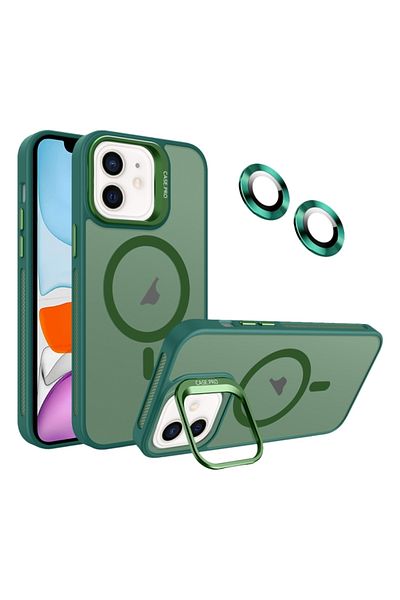Fibaks حافظة متوافقة مع هاتف iPhone 12 - 12 Pro مع حامل غير لامع وغطاء معدني Magsafe مع عدسة كاميرا هدية