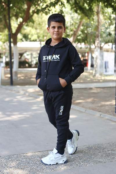 han elegant Set de trening pentru băieți, cu buzunar cangur cu imprimeu Break