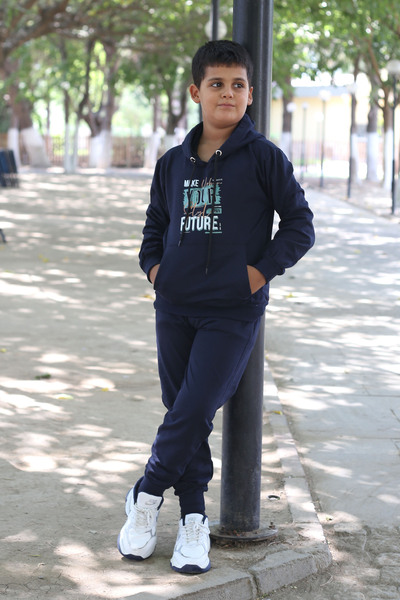 han elegant Urban Printed - Set de trening pentru copii confortabil cu glugă și buzunare cangur