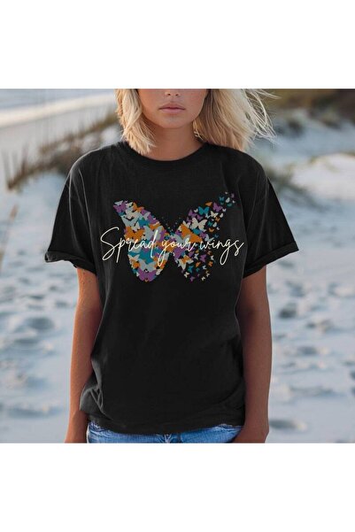 Pink Sky Γυναικείο μπλουζάκι με στάμπα με πεταλούδα σε μεγάλο μέγεθος