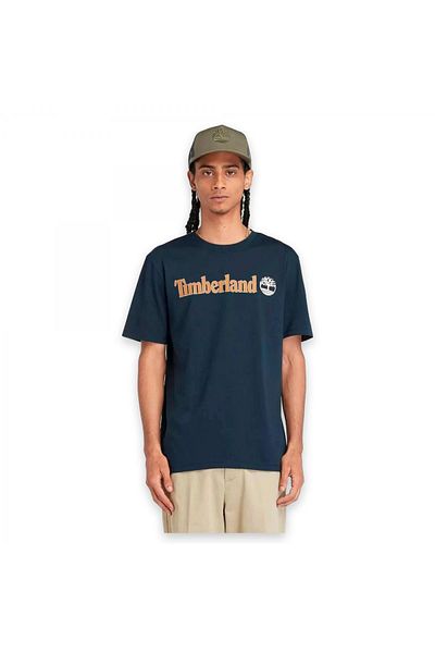 Timberland Navy Blue Men's T-shirt - Tb0a5upq Linear Logo Sleeve