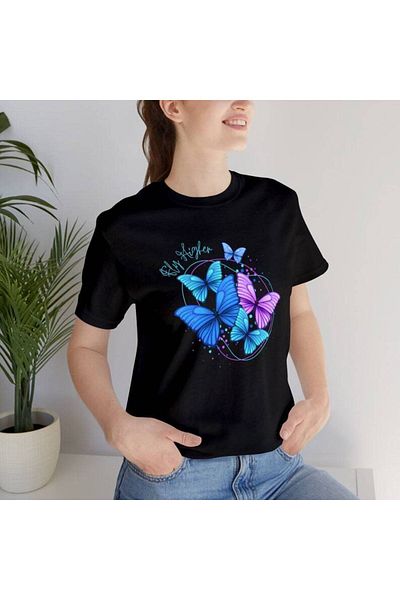 Pink Sky Plus Size Butterfly Printed Trendy Women's T-shirt