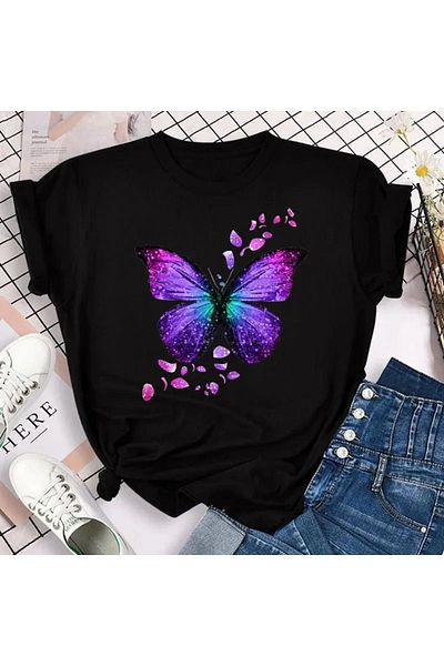 Pink Sky Women's T-shirt - Colorful Butterfly Petal Print