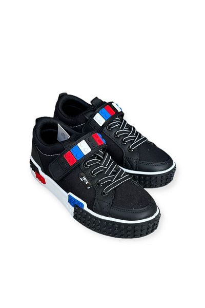 ALES Pantofi cu velcro cu talpă ortopedică neagră pentru băiat