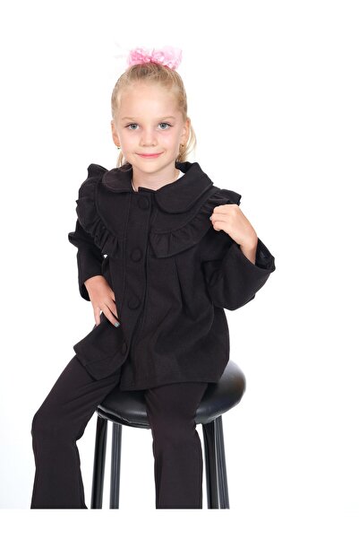 Kamex Чорний замшевий пальто - на ґудзиках і з рюшами