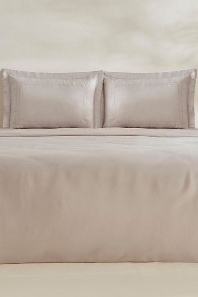 Karaca Home Light Gray King Size Duvet Cover Set - White Collection Felves 100% Cotton