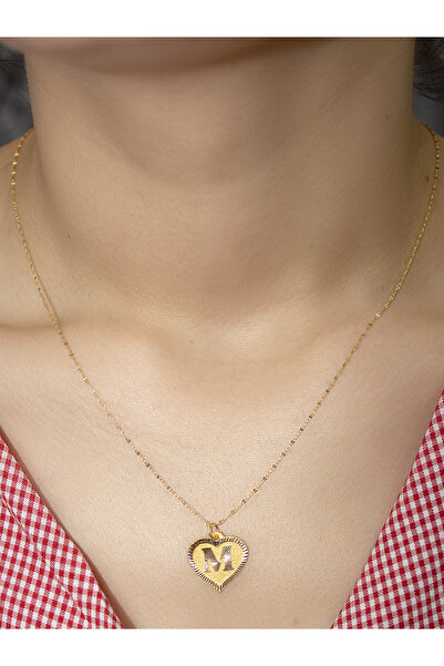 ZEYNEPLİ GOLD 14 Ayar Altın Kalpli M Harfli Kolye