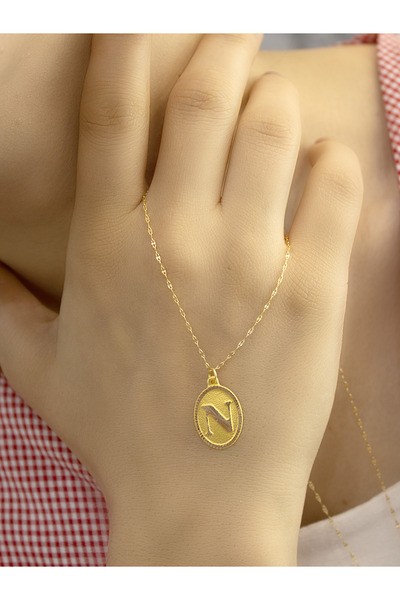 ZEYNEPLİ GOLD 14 Ayar Altın Oval N Harfli Kolye