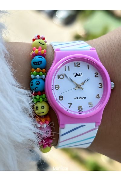 Q&Q Girl's Wristwatch - Pink Silicone Cord, 10 Bar Waterproof, Sea and Pool Use