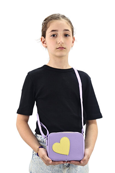 ICONE BAG Icone Mor Kız Çocuk Çantası Çapraz Askılı Kalp Nakış Detaylı Fermuarlı Omuz Çantası