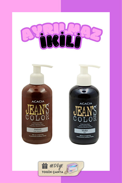 Acacia Jeans Color Ayrılmaz Ikili Boya Seti - Gün Batımı + Mor + Togin Çanta