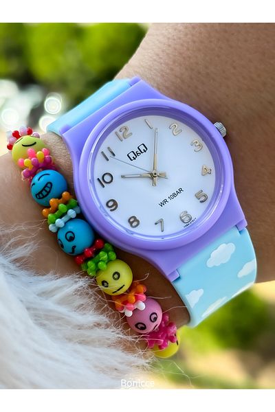 Q&Q Girl's Wristwatch with 10 Bar Waterproof Purple Silicone Cord - Suitable for Pool and Sea