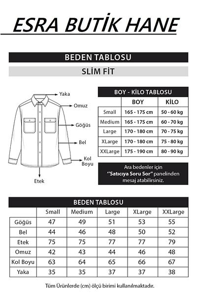 Esra Butik Hane Ανδρικό τζιν πουκάμισο Stone Color - Διπλή τσέπη, μονό μανίκι, χτενισμένο βαμβακερό γιακά και μπουφάν