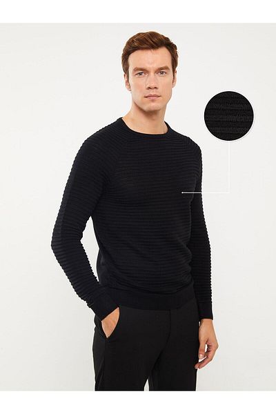 LC Waikiki LCW Vision - Pulover negru pentru bărbați, decolteu, mânecă lungă