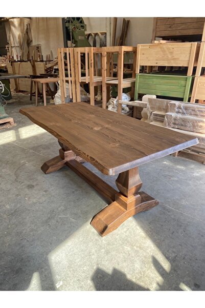 EMEL AHŞAP Masif Doğal Ahşap Damla Ayaklı 190/90 Cm Kütük Masa, Yemek-mutfak-ofis Masası