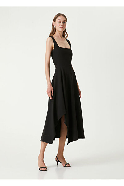 Beymen Collection Siyah Asimetrik Etek Detaylı Midi Elbise Beden :34