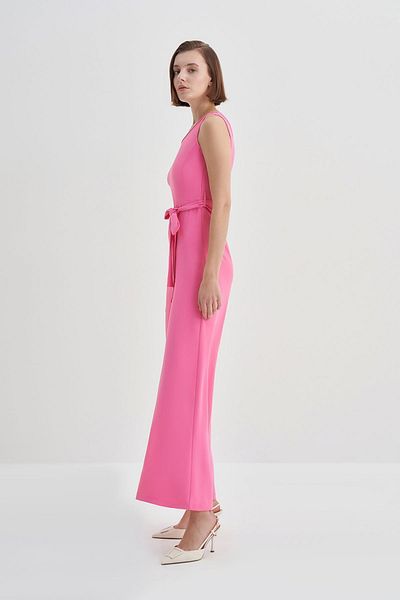 Yake Pink Jumpsuit with Belted Waist and Zero Sleeves and Wide Legs
