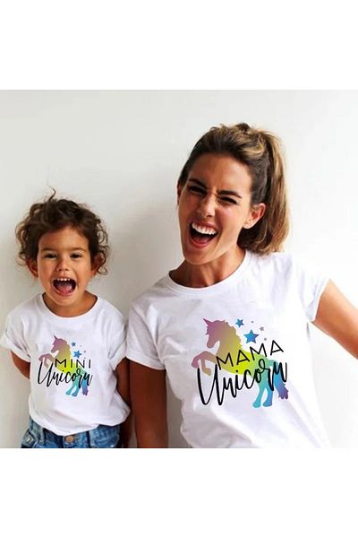 Pink Sky Family Clothing - Heart Printed Cute Mother and Daughter T-shirt