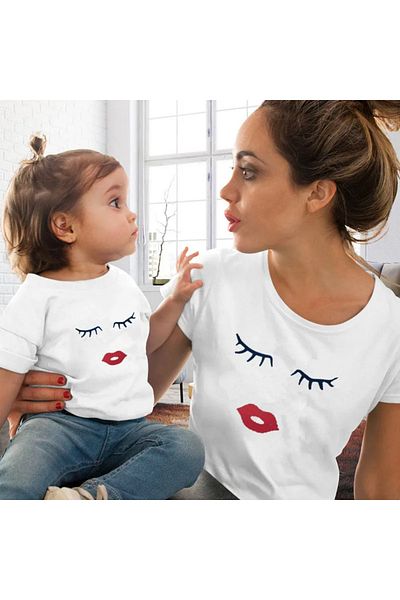 Pink Sky Family Clothing - Heart Printed Cute Mother and Daughter T-shirt