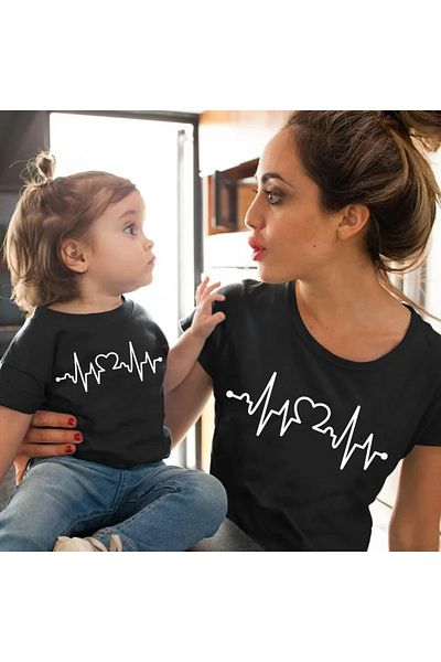 Pink Sky Family Clothing - Heart Printed Cute Mother and Daughter T-shirt