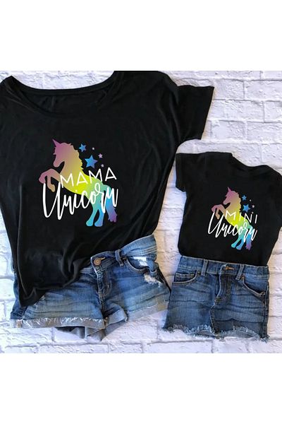 Pink Sky Heart Printed Family T-shirt - Cute Mother and Daughter Tops