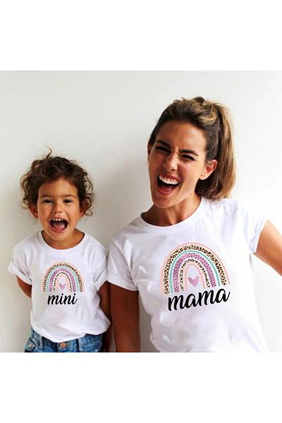 Pink Sky Tricou de familie cu model de inimă pentru mine și mama