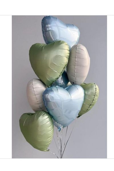 Çemrek Süs Parti Retro beige blue green foil heart balloon set 7 pcs