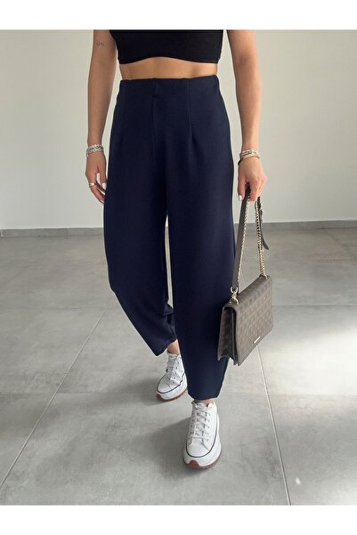 bymervetekstil Cendy Krep Kemersiz Siyah Balon Pantolon