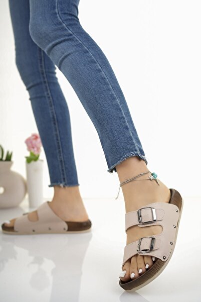 Modafırsat Women's Orthopedic Daily Slippers Beige Stylish Buckle Comfortable Holiday Sea Beach Slippers