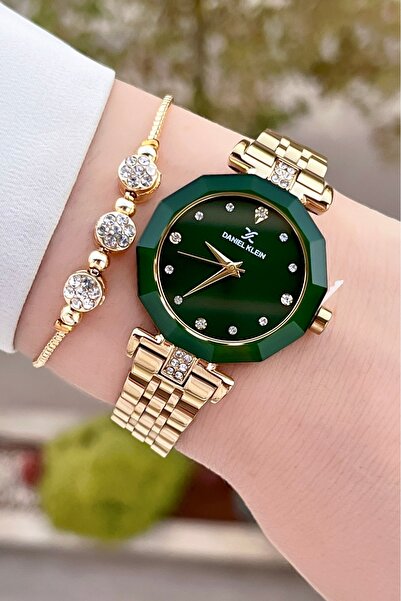 Daniel Klein Kadranı Yeşil Altın Renk 2 Yıl Garantili Kadın Kol Saati ve Bile...