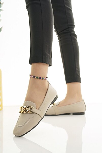 Modafırsat Beige Women's Ballerina Ballerina Chain Detailed Stylish Orthopedic Casual Shoes