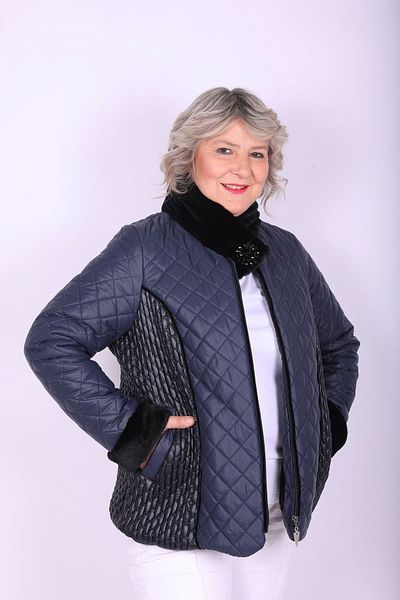 Hitit Butik Honeycomb Textured Navy Blue Coat