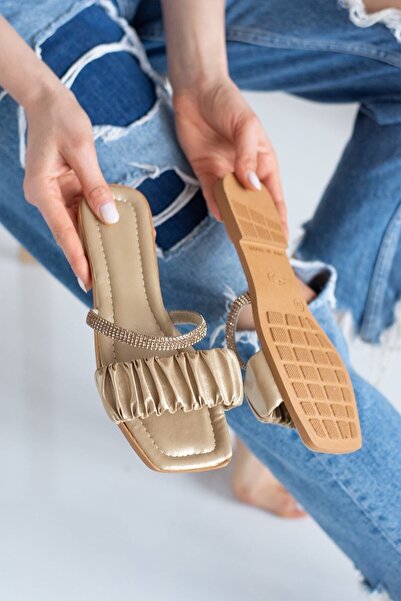 Modafırsat Γυναικείες πέτρινες παντόφλες Πακέτο προίκας με χρυσό κορδόνι Sea Beach Home Καθημερινές παντόφλες