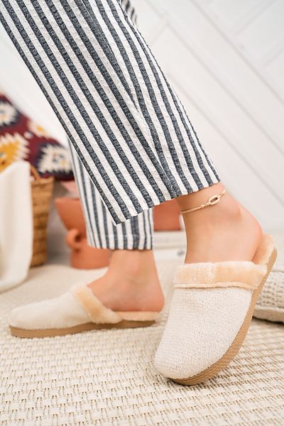 Modafırsat Winter House Slippers Beige Plush Woolen Women's Slippers Guest Dowry Bundle Bridal Slippers