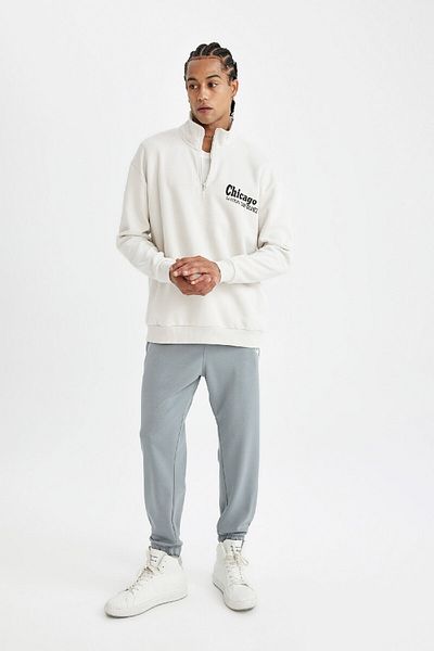 DeFacto Nba Chicago Bulls Ανδρικά γκρι κανονική κοπή με τσέπες Skuba Diver Fabric Jogger Sweatpants D2571ax24au